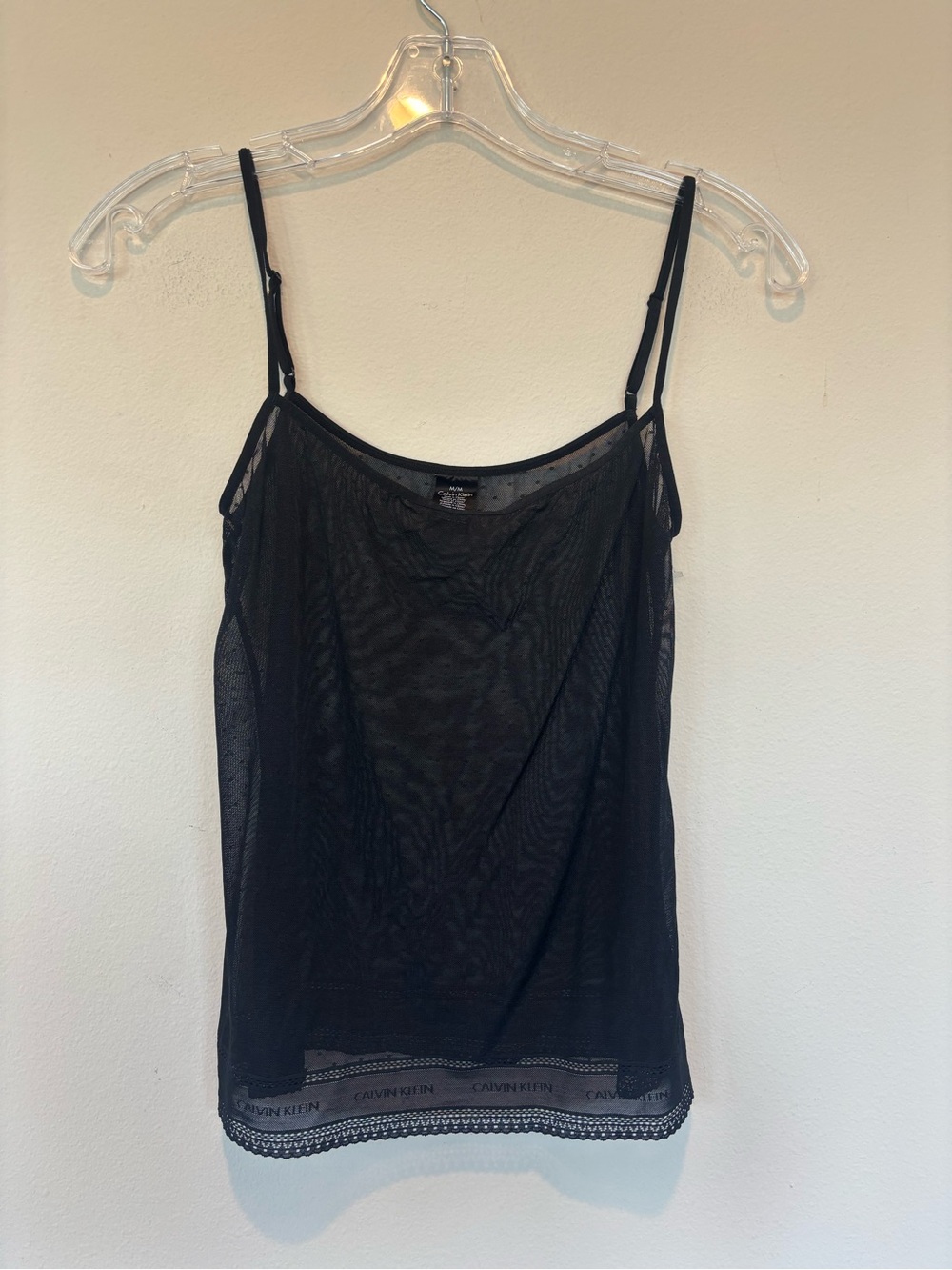 Calvin Klein Black Sheer Mesh Lace-Hem Camisole